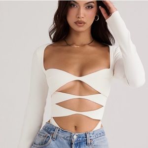 House of CB White Danica Cutout Crepe Bodysuit